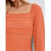 ZESICA Women’s Sexy Ruched Bodycon Midi Dress Long Puff Sleeve Square Neck Backless Cocktail Party Wedding Dresses(Orange)