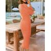 ZESICA Women’s Sexy Ruched Bodycon Midi Dress Long Puff Sleeve Square Neck Backless Cocktail Party Wedding Dresses(Orange)
