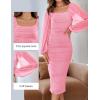 ZESICA Women’s Sexy Ruched Bodycon Midi Dress Long Puff Sleeve Square Neck Backless Cocktail Party Wedding Dresses(Pink)