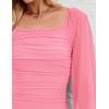 ZESICA Women’s Sexy Ruched Bodycon Midi Dress Long Puff Sleeve Square Neck Backless Cocktail Party Wedding Dresses(Pink)