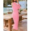 ZESICA Women’s Sexy Ruched Bodycon Midi Dress Long Puff Sleeve Square Neck Backless Cocktail Party Wedding Dresses(Pink)