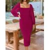 ZESICA Women’s Sexy Ruched Bodycon Midi Dress Long Puff Sleeve Square Neck Backless Cocktail Party Wedding Dresses(Plum)
