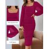 ZESICA Women’s Sexy Ruched Bodycon Midi Dress Long Puff Sleeve Square Neck Backless Cocktail Party Wedding Dresses(Plum)