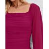 ZESICA Women’s Sexy Ruched Bodycon Midi Dress Long Puff Sleeve Square Neck Backless Cocktail Party Wedding Dresses(Plum)