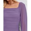 ZESICA Women’s Sexy Ruched Bodycon Midi Dress Long Puff Sleeve Square Neck Backless Cocktail Party Wedding Dresses(Purple)
