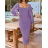 ZESICA Women’s Sexy Ruched Bodycon Midi Dress Long Puff Sleeve Square Neck Backless Cocktail Party Wedding Dresses(Purple)