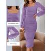 ZESICA Women’s Sexy Ruched Bodycon Midi Dress Long Puff Sleeve Square Neck Backless Cocktail Party Wedding Dresses(Purple)