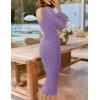 ZESICA Women’s Sexy Ruched Bodycon Midi Dress Long Puff Sleeve Square Neck Backless Cocktail Party Wedding Dresses(Purple)