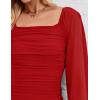ZESICA Women’s Sexy Ruched Bodycon Midi Dress Long Puff Sleeve Square Neck Backless Cocktail Party Wedding Dresses(Red)