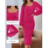 ZESICA Women’s Sexy Ruched Bodycon Midi Dress Long Puff Sleeve Square Neck Backless Cocktail Party Wedding Dresses(Rose)