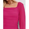 ZESICA Women’s Sexy Ruched Bodycon Midi Dress Long Puff Sleeve Square Neck Backless Cocktail Party Wedding Dresses(Rose)