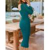 ZESICA Women’s Sexy Ruched Bodycon Midi Dress Long Puff Sleeve Square Neck Backless Cocktail Party Wedding Dresses(Teal)