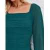 ZESICA Women’s Sexy Ruched Bodycon Midi Dress Long Puff Sleeve Square Neck Backless Cocktail Party Wedding Dresses(Teal)