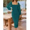 ZESICA Women’s Sexy Ruched Bodycon Midi Dress Long Puff Sleeve Square Neck Backless Cocktail Party Wedding Dresses(Teal)