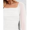 ZESICA Women’s Sexy Ruched Bodycon Midi Dress Long Puff Sleeve Square Neck Backless Cocktail Party Wedding Dresses(White)