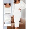 ZESICA Women’s Sexy Ruched Bodycon Midi Dress Long Puff Sleeve Square Neck Backless Cocktail Party Wedding Dresses(White)