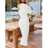 ZESICA Women’s Sexy Ruched Bodycon Midi Dress Long Puff Sleeve Square Neck Backless Cocktail Party Wedding Dresses(White)