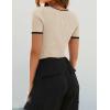 ZESICA Women’s Short Sleeve Square Neck Color Block T Shirt 2026 Summer Slim Fit Ribbed Knit Basic Tee Tops(Apricot)