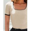ZESICA Women’s Short Sleeve Square Neck Color Block T Shirt 2026 Summer Slim Fit Ribbed Knit Basic Tee Tops(Apricot)
