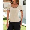 ZESICA Women’s Short Sleeve Square Neck Color Block T Shirt 2026 Summer Slim Fit Ribbed Knit Basic Tee Tops(Apricot)