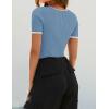 ZESICA Women’s Short Sleeve Square Neck Color Block T Shirt 2026 Summer Slim Fit Ribbed Knit Basic Tee Tops(Blue)