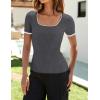 ZESICA Women’s Short Sleeve Square Neck Color Block T Shirt 2026 Summer Slim Fit Ribbed Knit Basic Tee Tops(Darkgrey)