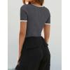 ZESICA Women’s Short Sleeve Square Neck Color Block T Shirt 2026 Summer Slim Fit Ribbed Knit Basic Tee Tops(Darkgrey)
