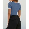 ZESICA Women’s Short Sleeve Square Neck Color Block T Shirt 2026 Summer Slim Fit Ribbed Knit Basic Tee Tops(Dustyblue)