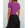 ZESICA Women’s Short Sleeve Square Neck Color Block T Shirt 2026 Summer Slim Fit Ribbed Knit Basic Tee Tops(Eggplant)