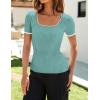 ZESICA Women’s Short Sleeve Square Neck Color Block T Shirt 2026 Summer Slim Fit Ribbed Knit Basic Tee Tops(Mint)