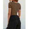 ZESICA Women’s Short Sleeve Square Neck Color Block T Shirt 2026 Summer Slim Fit Ribbed Knit Basic Tee Tops(Mocha)