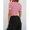 ZESICA Women’s Short Sleeve Square Neck Color Block T Shirt 2026 Summer Slim Fit Ribbed Knit Basic Tee Tops(Pink)