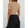 ZESICA Women’s Short Sleeve Square Neck Color Block T Shirt 2026 Summer Slim Fit Ribbed Knit Basic Tee Tops(Toffee)