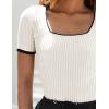 ZESICA Women’s Short Sleeve Square Neck Color Block T Shirt 2026 Summer Slim Fit Ribbed Knit Basic Tee Tops(White)