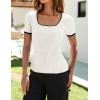 ZESICA Women’s Short Sleeve Square Neck Color Block T Shirt 2026 Summer Slim Fit Ribbed Knit Basic Tee Tops(White)