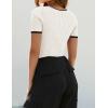 ZESICA Women’s Short Sleeve Square Neck Color Block T Shirt 2026 Summer Slim Fit Ribbed Knit Basic Tee Tops(White)