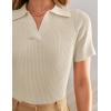 ZESICA Women’s Short Sleeve V Neck T Shirts 2026 Summer Ribbed Knit Slim Fitted Basic Solid Color Tee Tops(Almond)