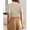 ZESICA Women’s Short Sleeve V Neck T Shirts 2026 Summer Ribbed Knit Slim Fitted Basic Solid Color Tee Tops(Almond)