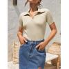 ZESICA Women’s Short Sleeve V Neck T Shirts 2026 Summer Ribbed Knit Slim Fitted Basic Solid Color Tee Tops(Almond)