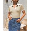 ZESICA Women’s Short Sleeve V Neck T Shirts 2026 Summer Ribbed Knit Slim Fitted Basic Solid Color Tee Tops(Apricot)