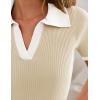 ZESICA Women’s Short Sleeve V Neck T Shirts 2026 Summer Ribbed Knit Slim Fitted Basic Solid Color Tee Tops(Apricot)