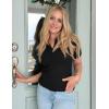 ZESICA Women’s Short Sleeve V Neck T Shirts 2026 Summer Ribbed Knit Slim Fitted Basic Solid Color Tee Tops(Black)