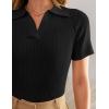 ZESICA Women’s Short Sleeve V Neck T Shirts 2026 Summer Ribbed Knit Slim Fitted Basic Solid Color Tee Tops(Black)