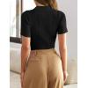 ZESICA Women’s Short Sleeve V Neck T Shirts 2026 Summer Ribbed Knit Slim Fitted Basic Solid Color Tee Tops(Black)