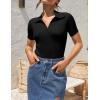 ZESICA Women’s Short Sleeve V Neck T Shirts 2026 Summer Ribbed Knit Slim Fitted Basic Solid Color Tee Tops(Black)