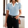 ZESICA Women’s Short Sleeve V Neck T Shirts 2026 Summer Ribbed Knit Slim Fitted Basic Solid Color Tee Tops(Blue)