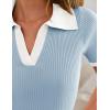 ZESICA Women’s Short Sleeve V Neck T Shirts 2026 Summer Ribbed Knit Slim Fitted Basic Solid Color Tee Tops(Blue)