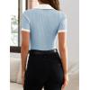 ZESICA Women’s Short Sleeve V Neck T Shirts 2026 Summer Ribbed Knit Slim Fitted Basic Solid Color Tee Tops(Blue)