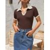 ZESICA Women’s Short Sleeve V Neck T Shirts 2026 Summer Ribbed Knit Slim Fitted Basic Solid Color Tee Tops(Coffee)