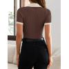 ZESICA Women’s Short Sleeve V Neck T Shirts 2026 Summer Ribbed Knit Slim Fitted Basic Solid Color Tee Tops(Coffee)